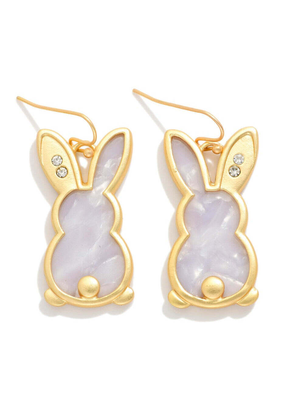 Marble Acetate Easter Bunny Drop Earrings Rhinestone Gold White